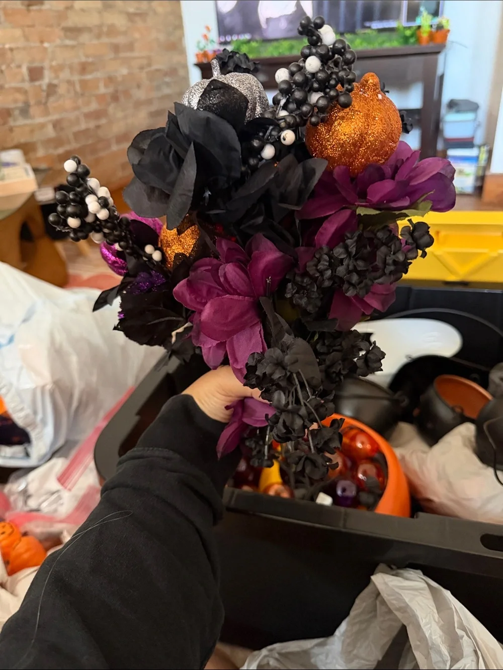 Sparkling Halloween Pumpkin Bouquet - Black, Orange, Purple Silver